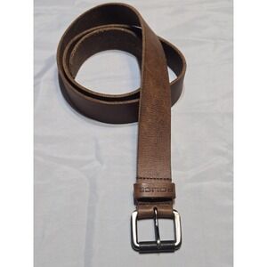 Police Brand Brown Leather Mens Belt Size 40-44 Inches Soft Silver Tone Buckle